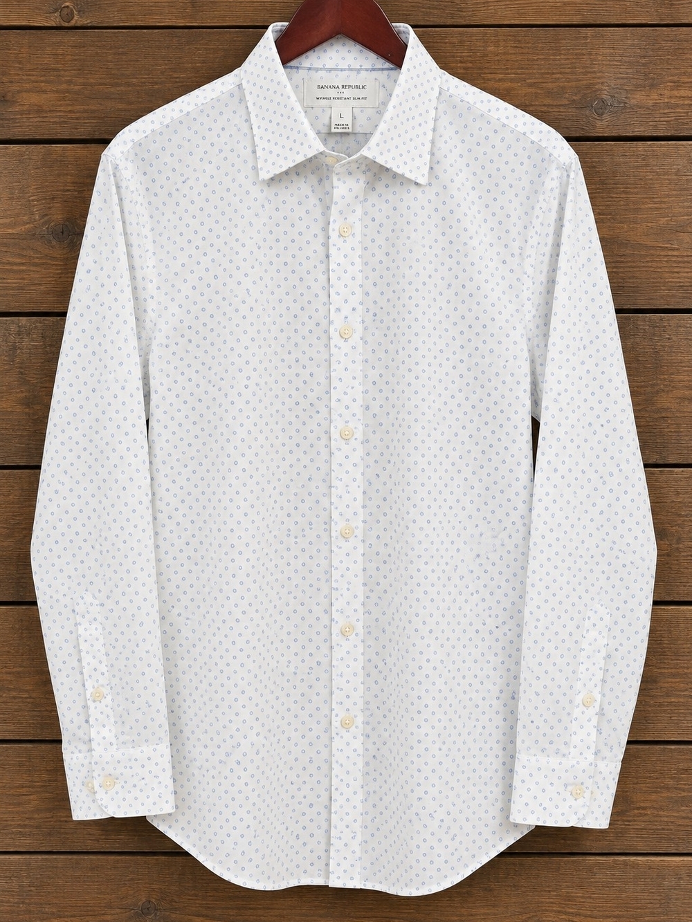 Banana Republic White Dress Shirt with Light Blue Microprint
